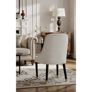 Sunvega Contemporary Gray Upholstered Dining Chairs with Gold Accent and Rounded Back