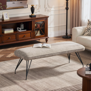 Sunvega Modern Upholstered Dining Bench with Gray Fabric and Hairpin Legs