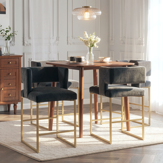 Sunvega Modern Velvet Upholstered Counter Stool Set of 2 with Gold Metal Legs