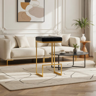 Sunvega Mid Century Modern Upholstered Stool with Metal Legs and Footrest