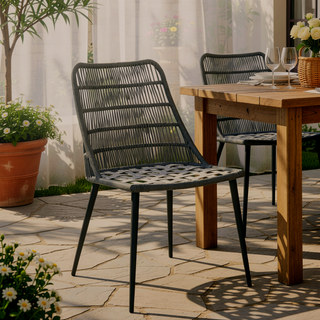 Sunvega Grey Outdoor Dining Chair Set of 2 with Weather-Resistant Polyester Cushions