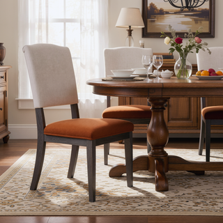 Sunvega Transitional Dining Chairs Set of 2 with Tufted Back and Beige Linen Upholstery
