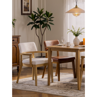 Sunvega Gorge Fabric and Oak Finish Side Chair with Padded Back and Seat Cushions