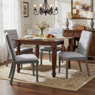 Sunvega Walnut Finish Modern Dining Chairs with Linen Blend Upholstery Set of 2