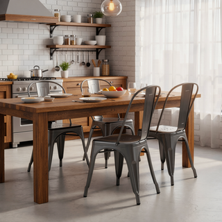 Sunvega Modern Gray Metal Dining Chairs Set of 4 with 18 Inch Seat Height