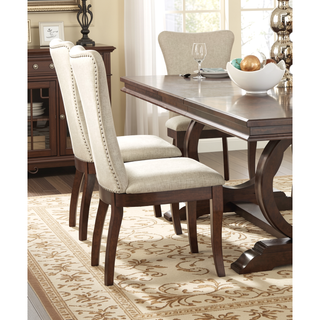 Sunvega Dark Cherry Finish Wooden Dining Chairs with Off-White Fabric Upholstery