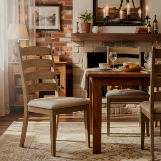 Sunvega Set of Two Modern Farmhouse Dining Chairs in Brown Oak Wood Finish