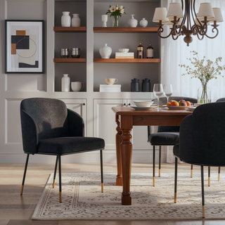 Sunvega Modern Upholstered Dining Chair in Black Twill Weave Fabric