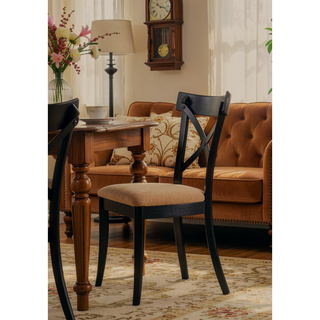 Sunvega Hillary Brown Leather Aire Walnut & Black Finish Side Chair Set of 2