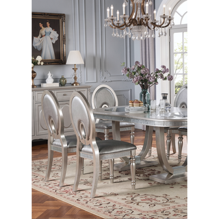 Sunvega Silver Leatherette Upholstered Dining Chairs with Mirror Tile Accents Set of 2