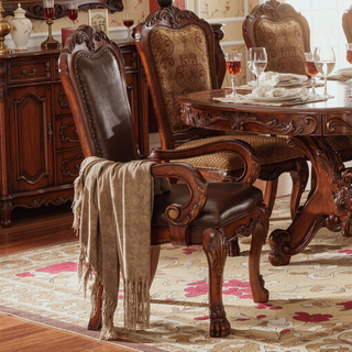 Sunvega Brown and Cherry Oak Arm Chair with Nailhead Trim and Wooden Claw Leg