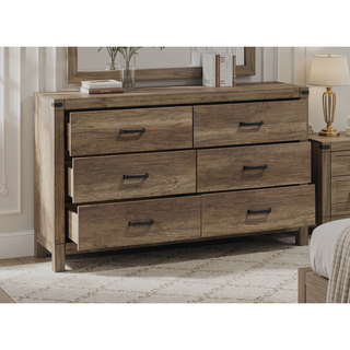 Sunvega Contemporary Rustic Six Drawer Dresser with Melamine Finish and Solid Metal Hardware
