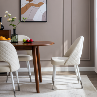 Sunvega White Velvet and Gloss Finish Upholstered Side Chairs with 4-Inch Cushions