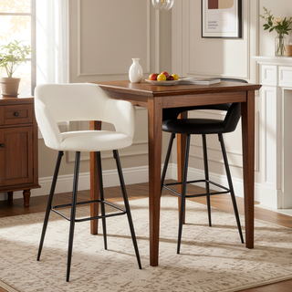 Sunvega Contemporary Black Metal and Cream Faux Leather Barstool Set of 2