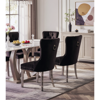 Sunvega Glam Style Wingback Dining Chairs with Upholstered Seat and Crystal-like Acrylic Buttons