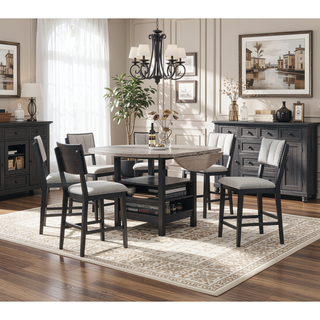 Sunvega Farmhouse Contemporary High-back Chairs with Dark Wooden Frames and Gray Upholstery