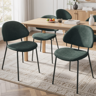 Sunvega Set of 4 Upholstered PU Leather Dining Chairs with Curved Backrest