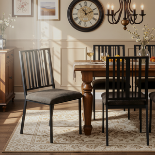 Sunvega Set of 2 Black Synthetic Leather Upholstered Metal Frame Side Chairs