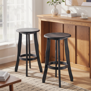 Sunvega Rustic Acacia Wood Barstool with Foot Rest for Outdoor Seating