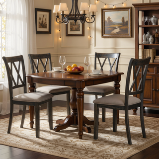 Sunvega Weathered Grey Cross Back Side Chairs with Beige Upholstered Seat Set of 2
