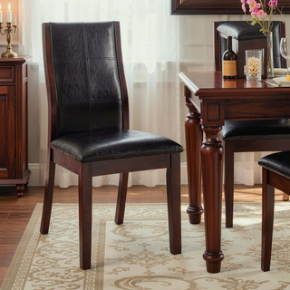 Sunvega Transitional Brown Cherry Espresso Curved Back Leatherette Padded Seat Side Chairs