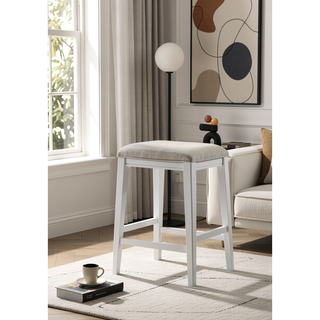 Sunvega 17 Inch White Counter Height Upholstered Seat Backless Stool with Foot Rest