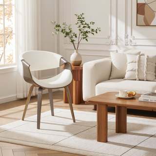 Sunvega Mid-Century Modern Dining Chair in Faux Leather with Tufting and Wood Legs