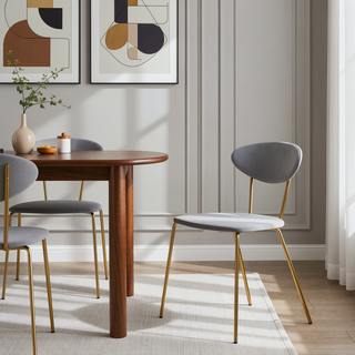 Sunvega Modern Gray Velvet and Gold Metal Leg Dining Chairs Set of 2