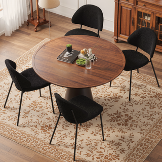 Sunvega Upholstered Boucle Fabric Dining Chairs with Curved Backrest and Black Metal Legs
