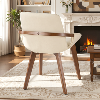 Sunvega Mid-Century Modern Cosmo Chair with Walnut Wood Legs and Cream Faux Leather