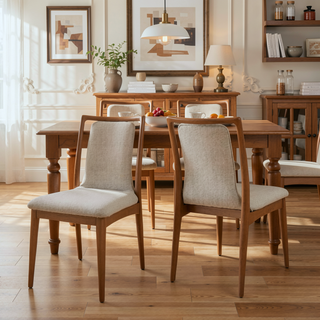 Sunvega Natural Light Brown Wood Dining Chairs with White Pepper Polyester Upholstery Set of 2
