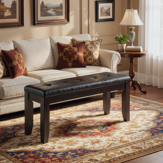 Sunvega Modern Black Faux Leather Tufted Cushion Bench for Entryway Bedroom