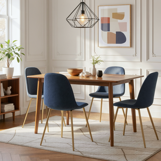 Sunvega Contemporary Pebble Chairs with Gold Steel Frame and Blue Upholstered Seat