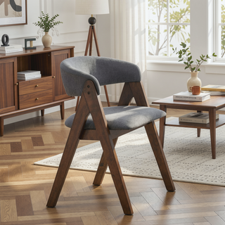 Sunvega Modern Walnut Finish Wooden Frame Dining Chairs with Gray Fabric Upholstery