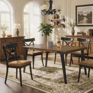 Sunvega Brown and Black Side Chairs with Padded Backrest and Seat for Dining