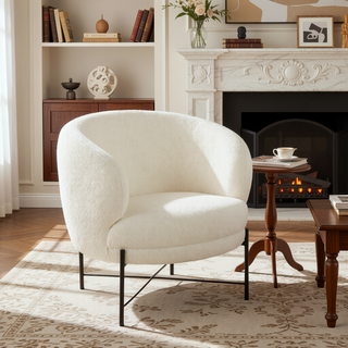 Sunvega Contemporary Glam Accent Chair with Sherpa Upholstery and Black Metal Frame