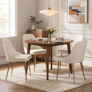Sunvega Marcel Glam Dining Chair with Gold Frame and White Faux Leather Set of 2