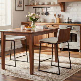 Sunvega Mason Mara 26" Fixed-Height Counter Stool in Black Metal and Walnut Wood