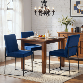 Sunvega Fuji Contemporary High Back Dining Chair with Upholstered Seat in Blue Velvet