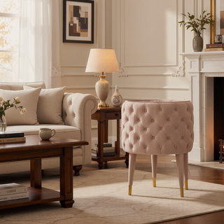 Sunvega Modern Velvet Upholstered Dining Chair with Tufted Back and Gold Tips