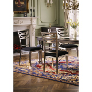 Sunvega Contemporary Silver Metal Frame Oval Back Dining Chairs with Black Microfiber Seat