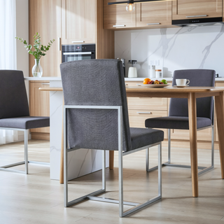 Sunvega Grey Upholstered High Back Dining Chair with Geometric Frame Set of 2