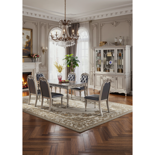 Sunvega Antique Design Silver Grey Finish Rubberwood Formal Dining Table