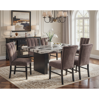 Sunvega Contemporary Modern Square Faux Marble Top Dining Table with Black Legs
