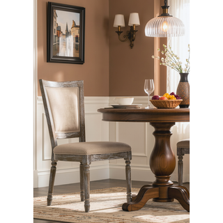 Sunvega Two-Tone Beige Fabric and Reclaimed Gray Finish Side Chair Set of 2