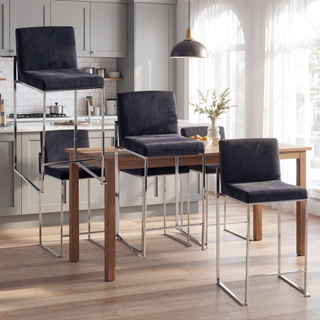 Sunvega Fuji High Back Counter Stool Set with Velvet Upholstery and Metal Frame