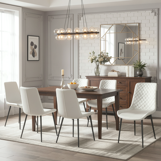 Sunvega Modern White PU Leather Dining Chair Set of 4 with Metal Legs