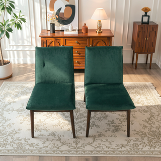 Sunvega Dark Green Velvet Upholstered Dining Chair Set of 2 With Solid Wood Legs