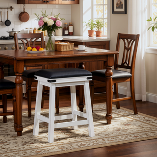 Sunvega Antique White Finish Counter Stool with Black Leather Seat