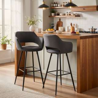 Sunvega Contemporary Black Metal and Grey Faux Leather Barstools Set of 2